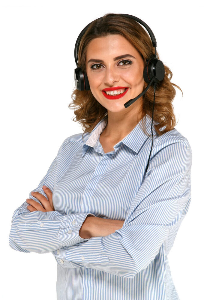 gorgeous woman headphones using microphones arms folded 1 e1672234863330 Mijn Telefoniste – Telefoonservice uitbesteden